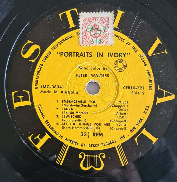 Peter Walters (2) : Portraits In Ivory (10", Mono)