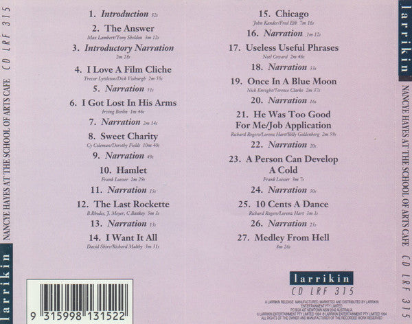 Nancye Hayes : At The School Of Arts Cafe (CD, Album)