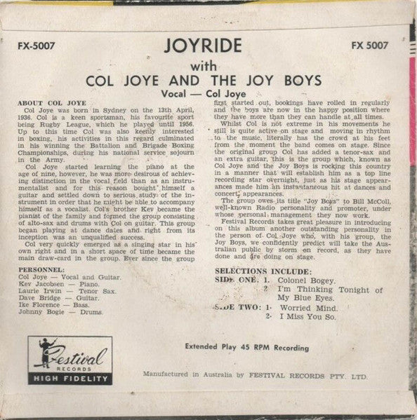 Col Joye : Joyride (7", EP)