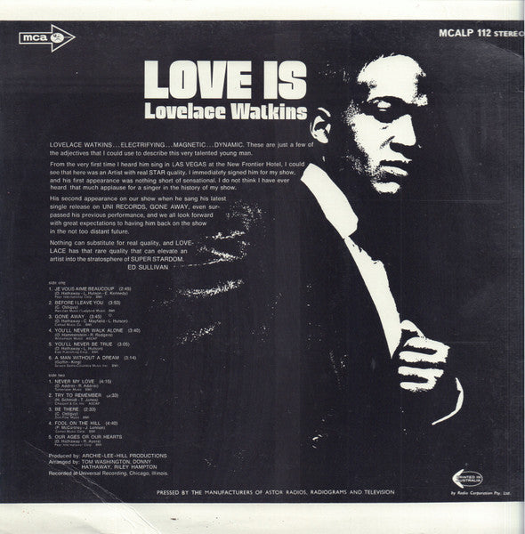 Lovelace Watkins : Love Is (LP, Album, Rai)