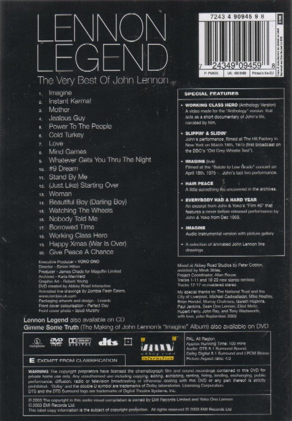 John Lennon : Lennon Legend - The Very Best Of John Lennon (DVD-V, Comp, PAL)