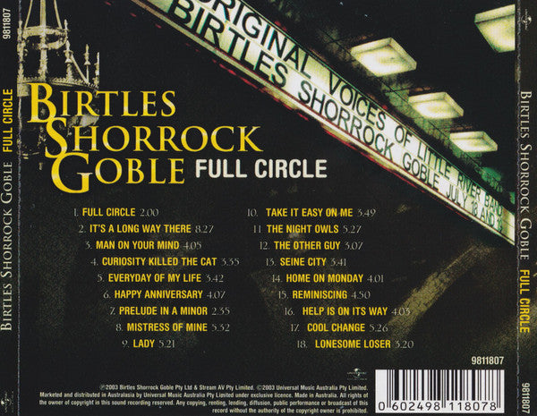 Birtles Shorrock Goble : Full Circle (CD, Album)