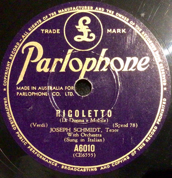 Joseph Schmidt : Rigoletto / Il Trovatore (Shellac, 10")