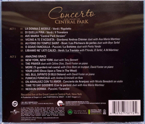 Andrea Bocelli : Concerto: One Night In Central Park (CD, Album)