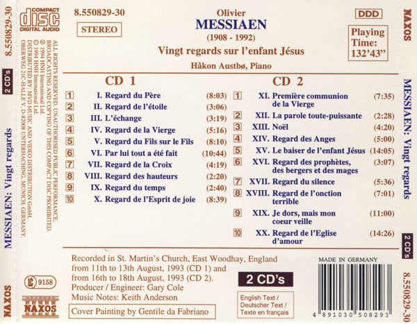 Olivier Messiaen - Håkon Austbø : Vingt Regards Sur L'enfant Jésus (2xCD, Son)