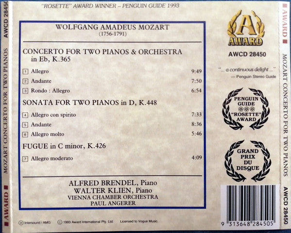 Alfred Brendel & Walter Klien : Mozart: Music For Two Pianos (Complete) (CD, RE)