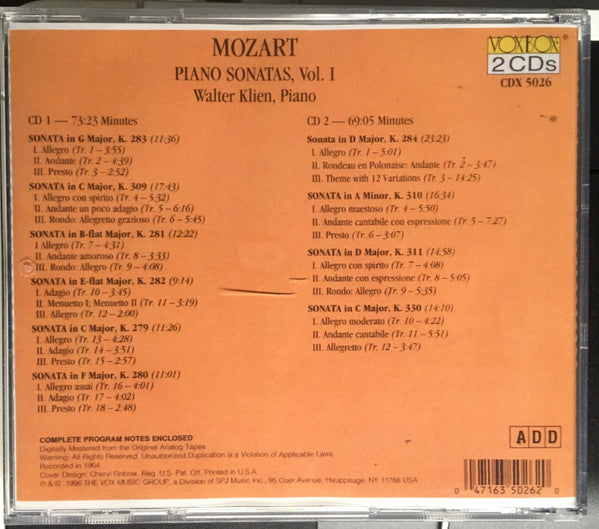 Mozart*, Walter Klien : Piano Sonatas Vol. I (2xCD, Album)