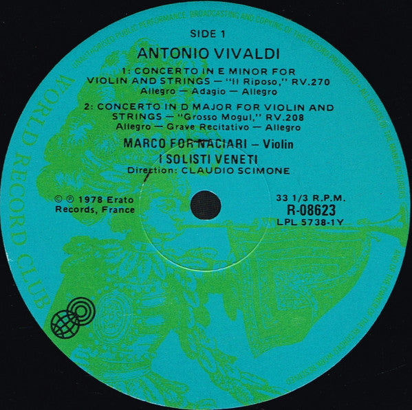 Antonio Vivaldi / I Solisti Veneti Directed By Claudio Scimone : Five Violin Concertos (LP, Album, Club, RE, RP)
