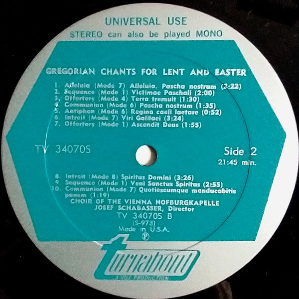 Choir Of The Vienna Hofburgkapelle*, Josef Schabasser : Gregorian Chants For Lent And Easter (LP)