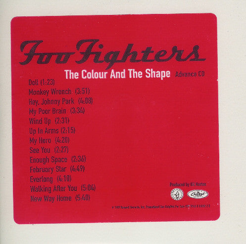 Foo Fighters : The Colour And The Shape (CD, Advance, Album, Promo, Car)