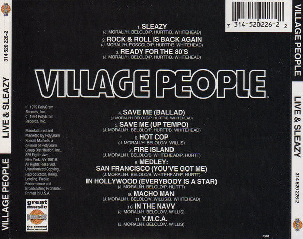 Village People : Live And Sleazy (CD, Album, RE)