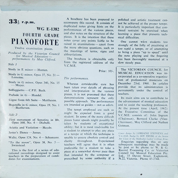 May Clifford : Fourth Grade Pianoforte (7")