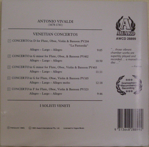 Antonio Vivaldi, I Solisti Veneti : Venetian Concertos "La Pastorella" (CD)