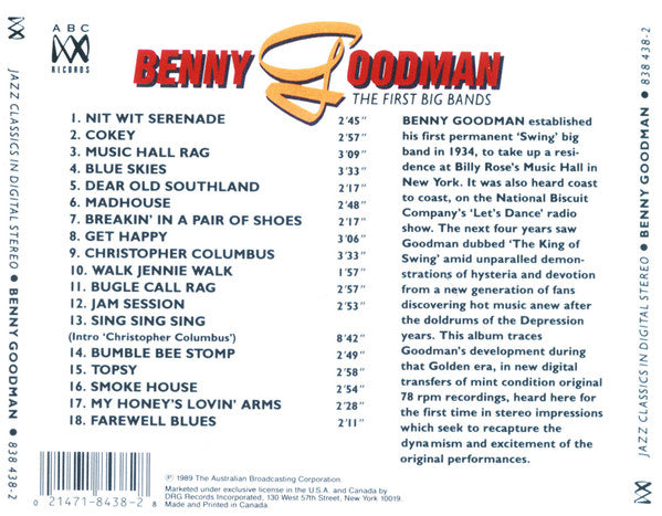 Benny Goodman : Benny Goodman - The First Big Bands (Great Original Performances 1934 To 1938) (CD, Comp)