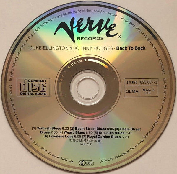 Duke Ellington, Johnny Hodges : Play The Blues Back To Back (CD, Album, RE)