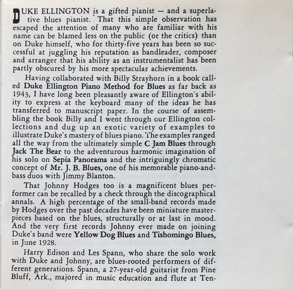 Duke Ellington, Johnny Hodges : Play The Blues Back To Back (CD, Album, RE)