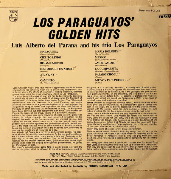 Luis Alberto Del Parana Y Los Paraguayos : Los Paraguayos' Golden Hits (LP, Comp)