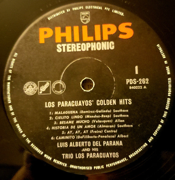 Luis Alberto Del Parana Y Los Paraguayos : Los Paraguayos' Golden Hits (LP, Comp)