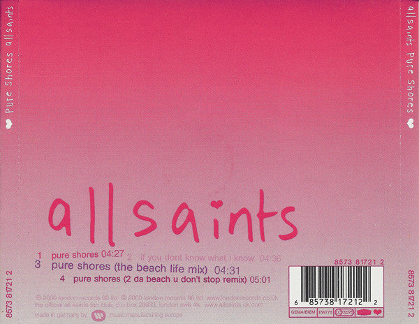 All Saints : Pure Shores (CD, Maxi, Ltd)