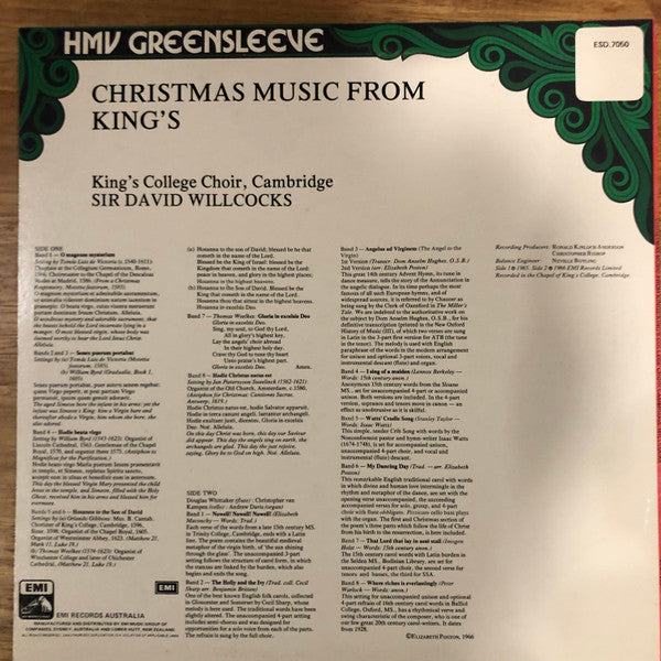 The King's College Choir Of Cambridge Conducted By Sir David Willcocks* : Christmas Music From King's (LP, Comp, RE)