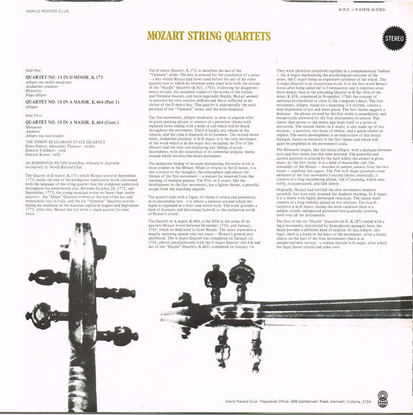 Mozart* : String Quartets (LP, Comp, Club)
