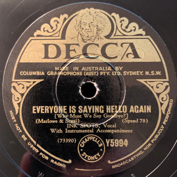 The Ink Spots : The Gypsy / Everybody Is Saying Hello Again (Shellac, 10")