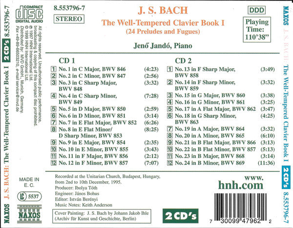 J. S. Bach*, Jenö Jandó : The Well-Tempered Clavier Book I (24 Preludes And Fugues) (2xCD, Album, RE)