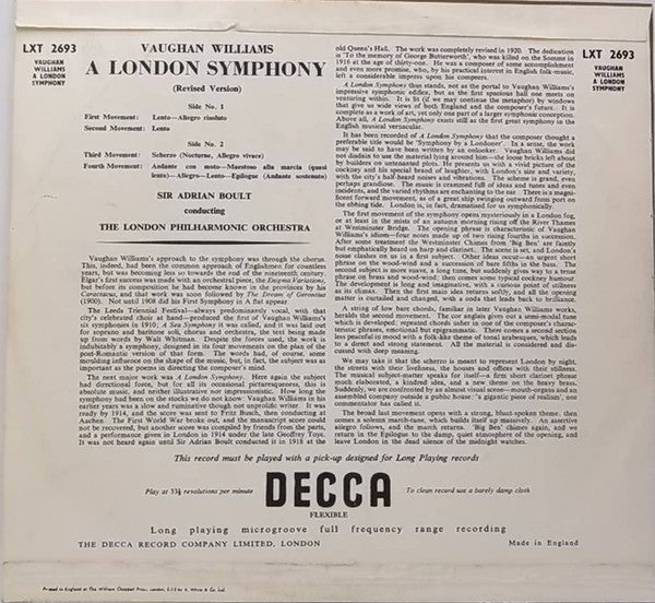 Ralph Vaughan Williams - Sir Adrian Boult Conducting London Philharmonic Orchestra : A London Symphony (LP, Mono)