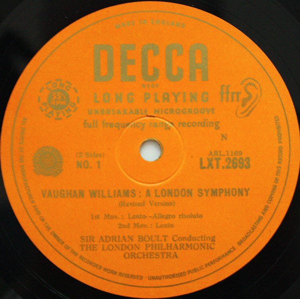 Ralph Vaughan Williams - Sir Adrian Boult Conducting London Philharmonic Orchestra : A London Symphony (LP, Mono)