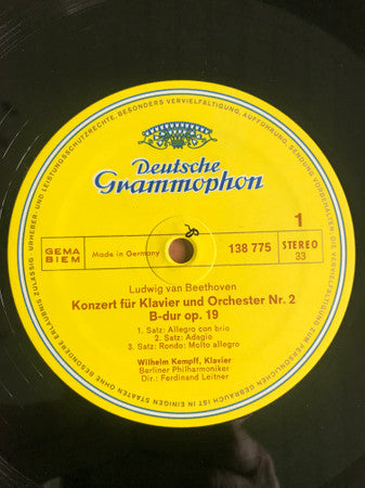 Ludwig van Beethoven, Wilhelm Kempff ‧ Berliner Philharmoniker ‧ Dirigent: Ferdinand Leitner : Klavierkonzerte Nr. 2 B-Dur Op. 19, Nr. 4 G-Dur Op. 58 (LP)