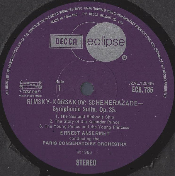 Rimsky-Korsakov* / Liadov*, Paris Conservatoire*, Suisse Romande*, Ernest Ansermet : Scheherazade / Baba-Yaga • Kikimora (LP, Comp)