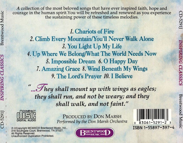The Don Marsh Orchestra : Inspiring Classics - Uplifting Instrumental Favorites (CD)