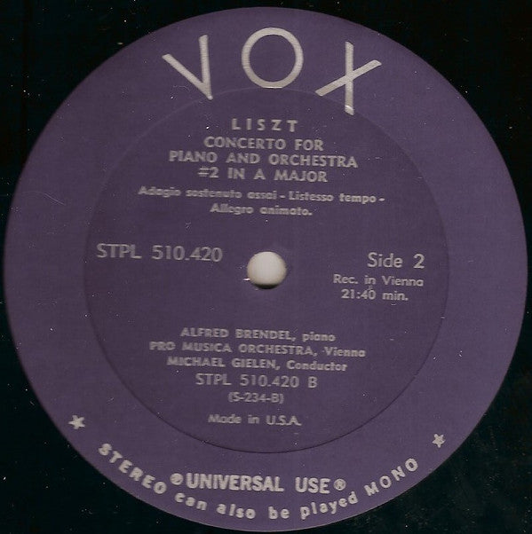 Liszt* : Alfred Brendel, Pro Musica Orchestra, Vienna*, Michael Gielen : Piano Concertos Nos. 1 & 2 (LP, but)