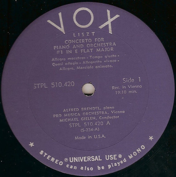 Liszt* : Alfred Brendel, Pro Musica Orchestra, Vienna*, Michael Gielen : Piano Concertos Nos. 1 & 2 (LP, but)