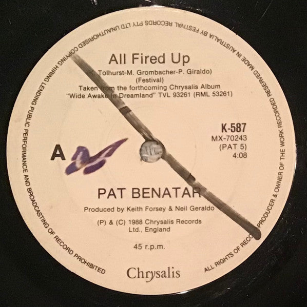 Pat Benatar : All Fired Up (7", Single)