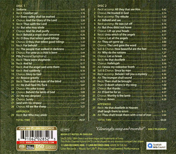 Georg Friedrich Händel, Dunedin Consort, John Butt, Susan Hamilton (2), Annie Gill, Clare Wilkinson, Nicholas Mulroy, Matthew Brook : Messiah (Dublin Version, 1742) (2xSACD, Hybrid, Multichannel, Album, HDC)