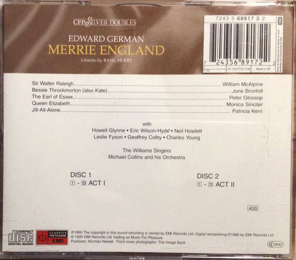Edward German : William McAlpine • June Bronhill • Peter Glossop • Monica Sinclair • Patricia Kern • Howell Glynne : The Williams Singers - Michael Collins And His Orchestra Libretto By Basil Hood : Merrie England (2xCD, Album, RE, RM)