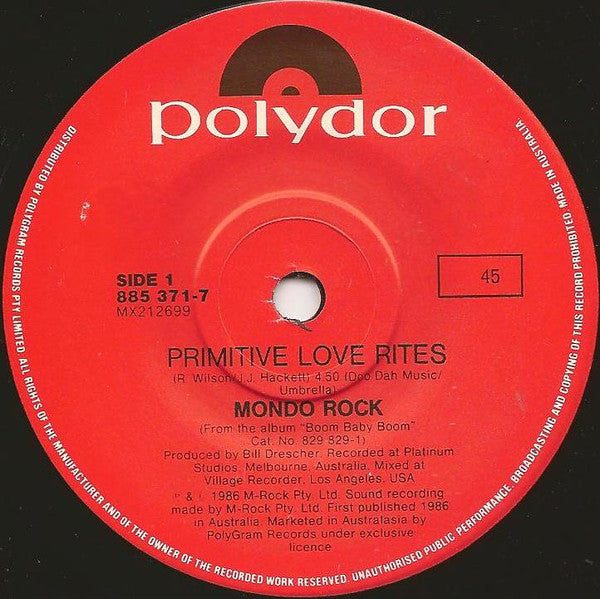 Mondo Rock : Primitive Love Rites (7", Single)