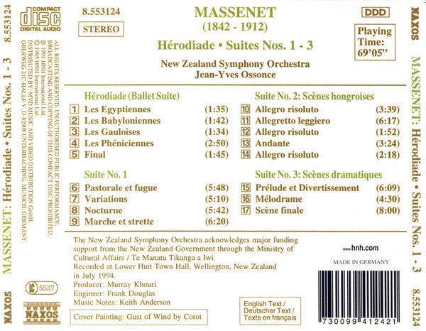 Massenet*, New Zealand Symphony Orchestra, Jean-Yves Ossonce : Orchestral Suites: Hérodiade (Ballet Suite) • Suite No. 1 • Scènes Hongroises • Scènes Dramatiques (CD, Album, RE)