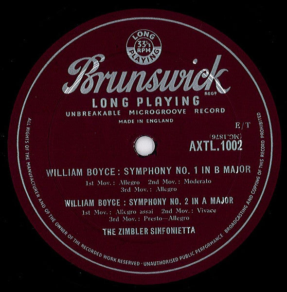 William Boyce, The Zimbler Sinfonietta : Symphonies (LP, Mono)