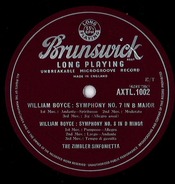 William Boyce, The Zimbler Sinfonietta : Symphonies (LP, Mono)