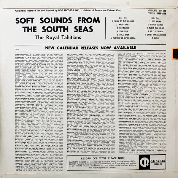 The Royal Tahitians : Soft Sounds From The South Seas  (LP, Album)