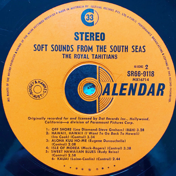 The Royal Tahitians : Soft Sounds From The South Seas  (LP, Album)