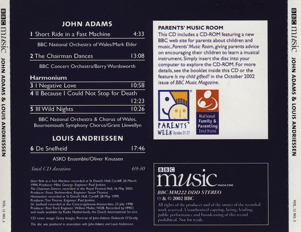 John Adams / Louis Andriessen : Short Ride In A Fast Machine • The Chairman Dances • Harmonium / De Snelheid (CD, Enh)