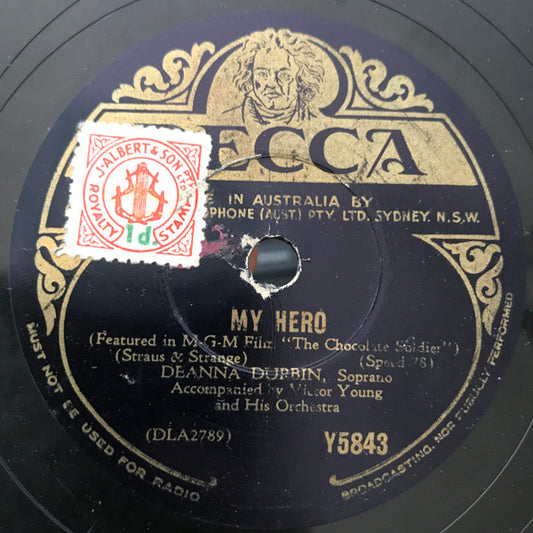 Deanna Durbin, Victor Young And His Orchestra : My Hero / Kiss Me Again (Shellac, 10")