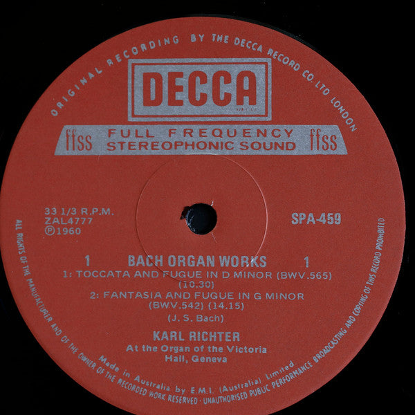 Bach*, Karl Richter : The World Of The Great Classics J.S. Bach: Organ Works (LP)