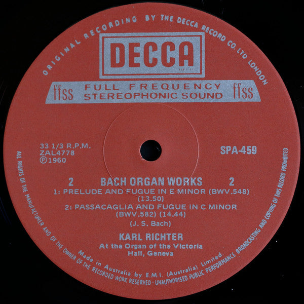 Bach*, Karl Richter : The World Of The Great Classics J.S. Bach: Organ Works (LP)
