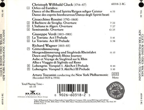 Christoph Willibald Gluck, Gioacchino Rossini, Giuseppe Verdi, Richard Wagner, Arturo Toscanini, New York Philharmonic : Overtures & Preludes (CD, Comp, Mono, RE, RM)