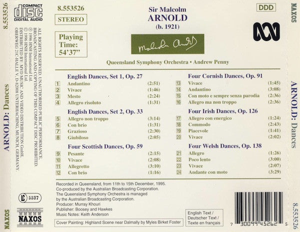 Sir Malcolm Arnold*, Queensland Symphony Orchestra, Andrew Penny : Dances (English • Scottish • Cornish • Irish • Welsh) (CD, Album)