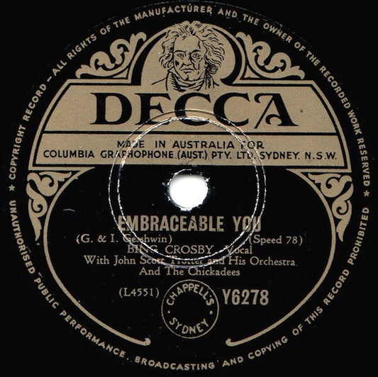 Bing Crosby : Embraceable You / Harbour Lights (Shellac, 10")